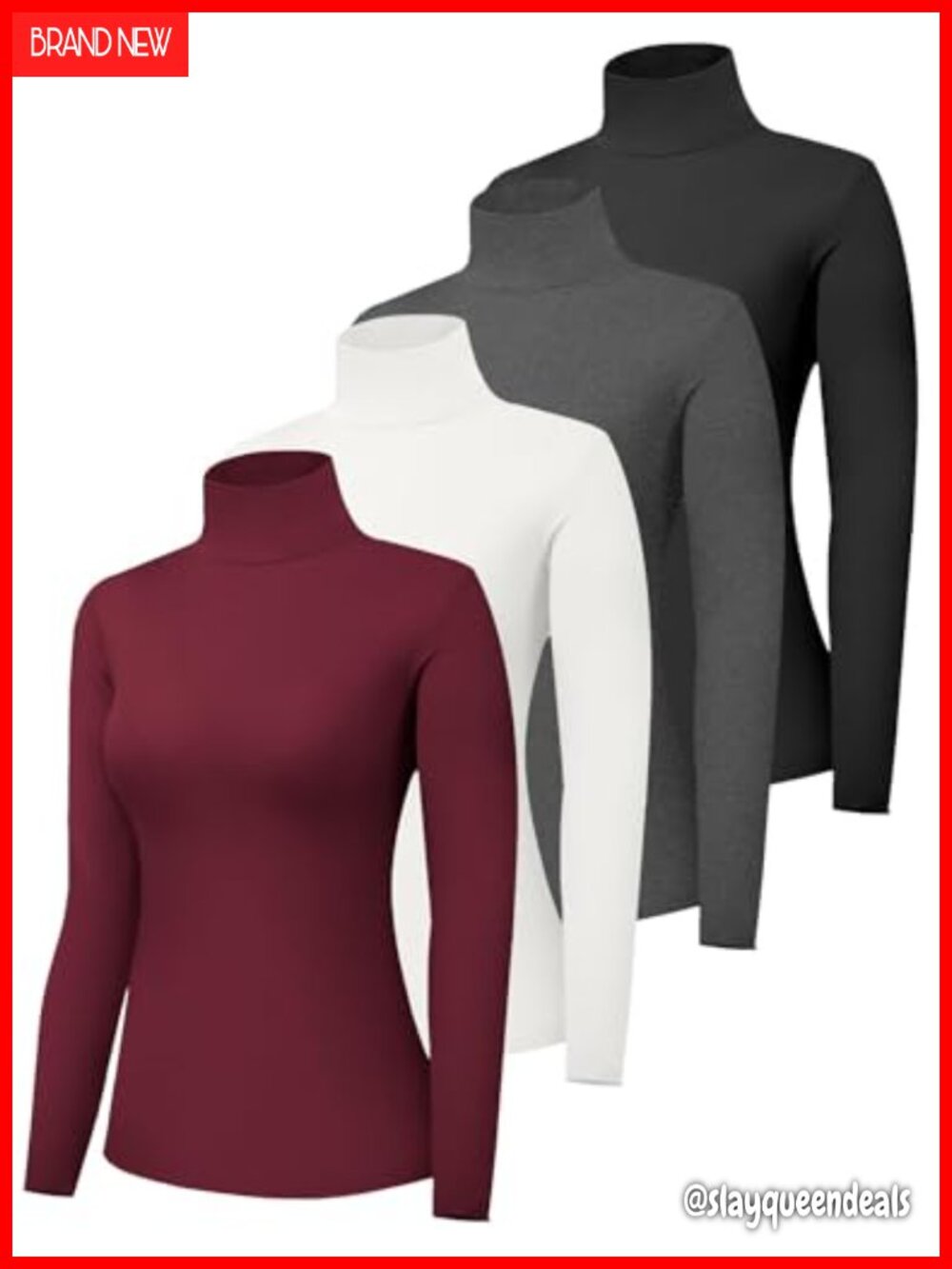 4 Pack Women's Long Sleeve Turtleneck Thermal Shirt Slim Fit